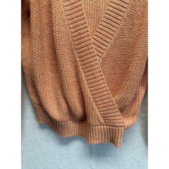 Billabong Knit Peach Deep V Neck Wrap Long Sleeve Sweater Spring Beachy M Soft - Picture 2 of 7